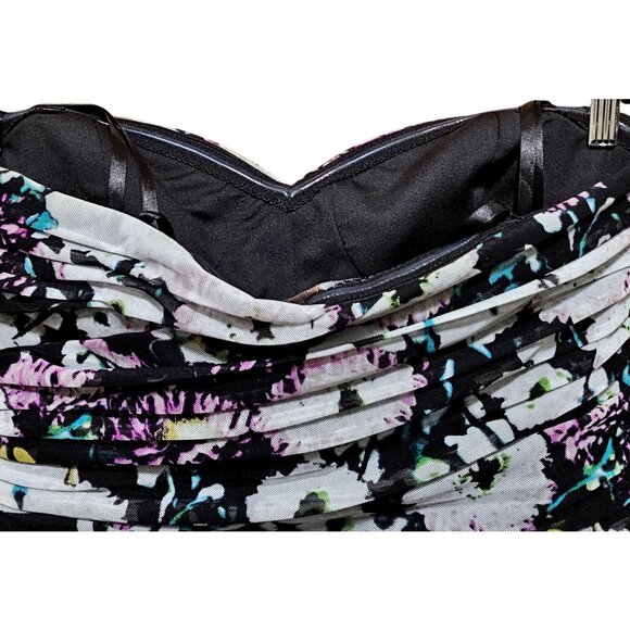 BCBGMAXAZRIA Strapless Floral Print Dress Size 8 Black Multi-Color Ruched Bodyco - Picture 4 of 11